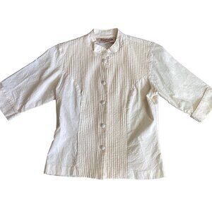 VTG Samia Cotton Top S Pintuck & Covered Buttons Half Sleeve Fitted Waist 34L